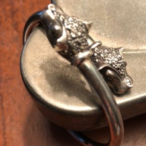 Silver burnished bangle bracelet with dragon heads and marcacite stones